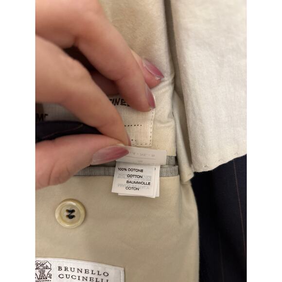 Brunello Cucinelli Blazer Mens IT50 40R Sport Coat Navy Pinstripe Elbow Patches - Picture 7 of 11
